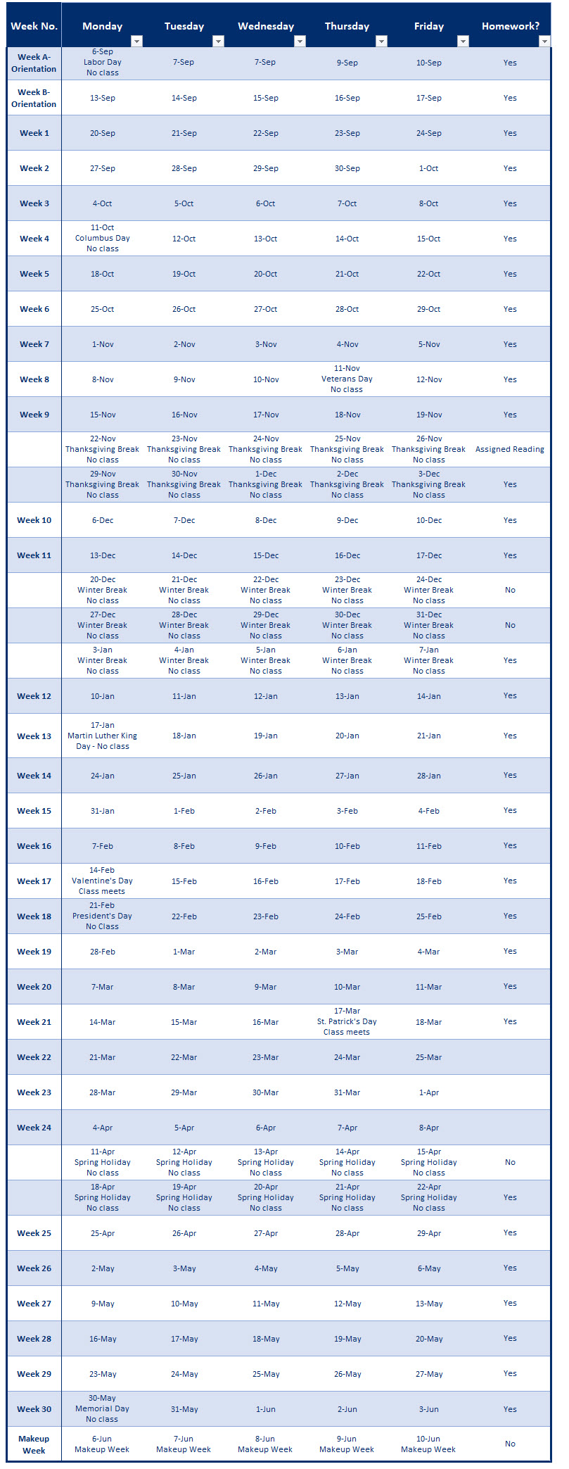 2021-2022 Weekly Schedule