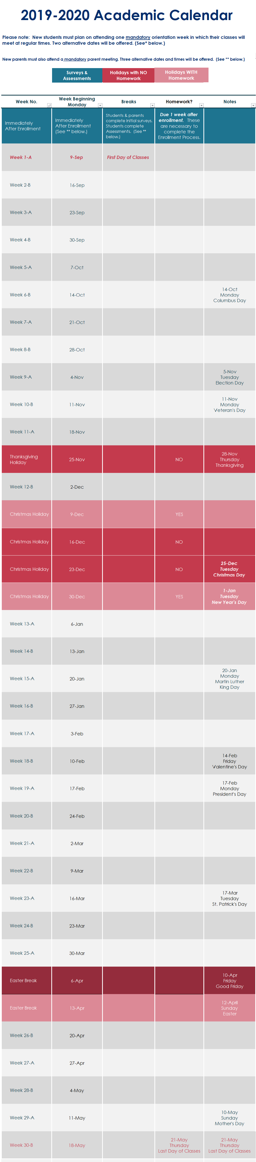 2019-2020 Academic Calendar